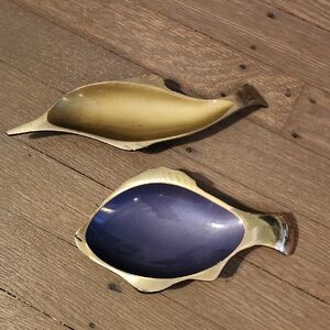 Brass Gold Dolphin and Blue Fish-Shaped Decorative Dishes Trinket